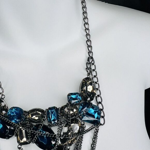 GLAMOROUS Gothic Dramatic Necklace Gun Metal Glass Acrylic Dangling Chains - Picture 6 of 13